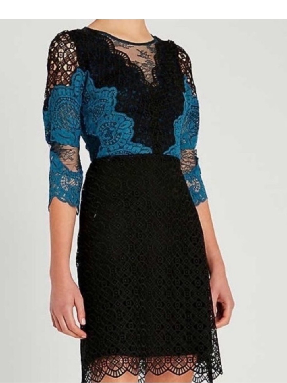 Sandro Belladone Petrol Lace  3/4-Sleeve Dress SIZE 36 / SIZE 2